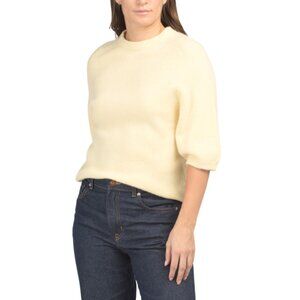 BIANCO E BLU  Italy Alpaca And Wool Blend Round Neck Quarter Sleeve Sweater